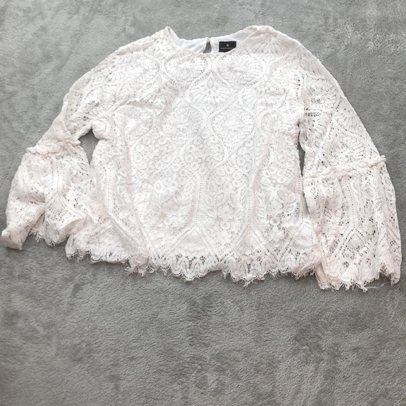 Worthington white lace Blouse‎ with bell sleeves L - Picture 1 of 15